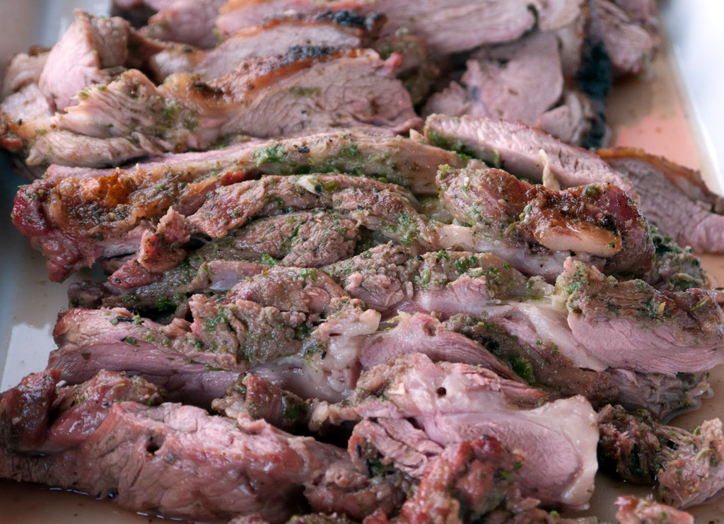 Boneless, marinated and grilled leg of lamb