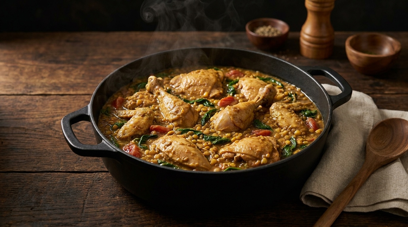 Chicken and Lentils with Spinach and Tomatoes