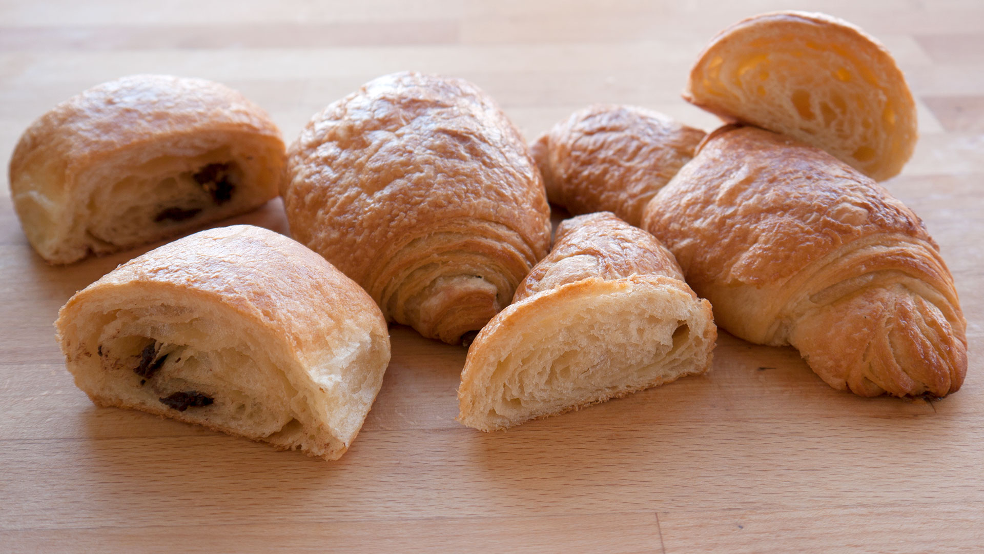 Croissant made with butter and pain au chocolat
