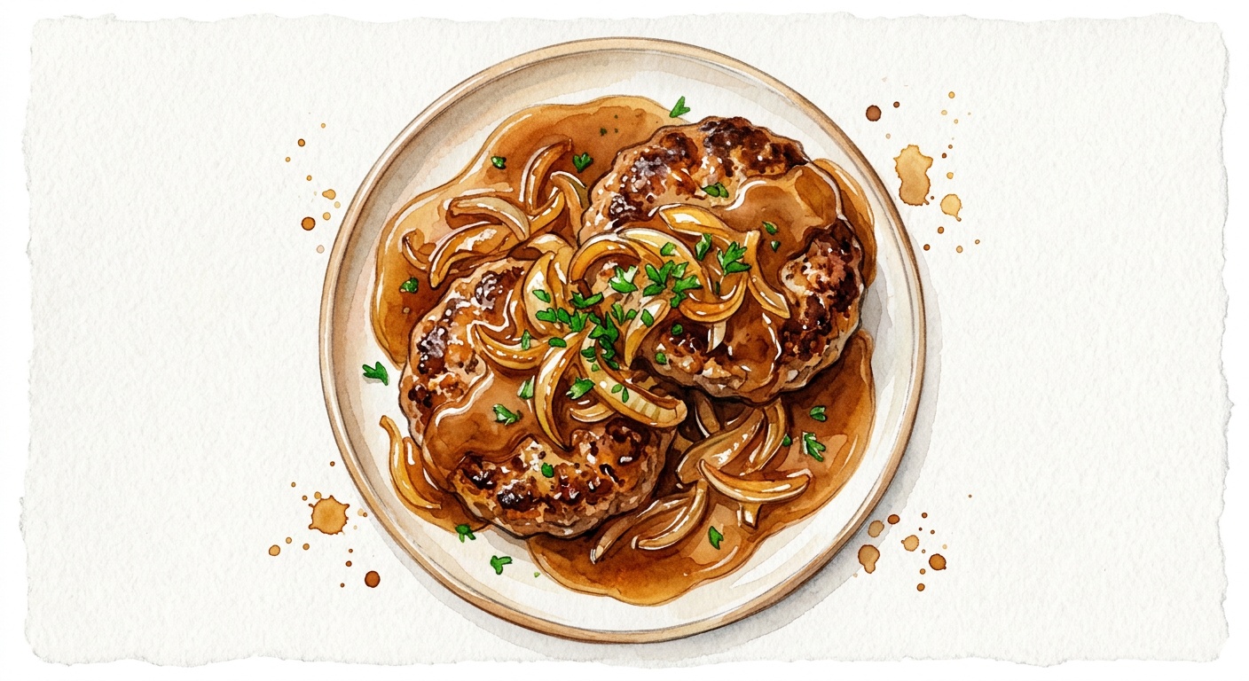Hamburger patties with gravy and Soft Onions - Danish "Hakkebøffer med bløde løg"