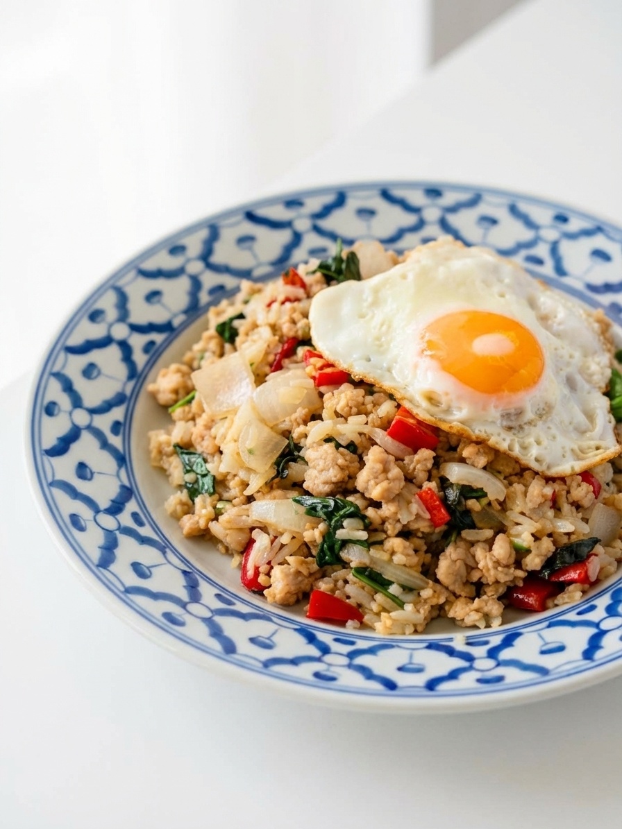 Holy Basil Chicken Fried Rice with Fried Egg (Kao Pad Gaprao Gai Kai Dao)