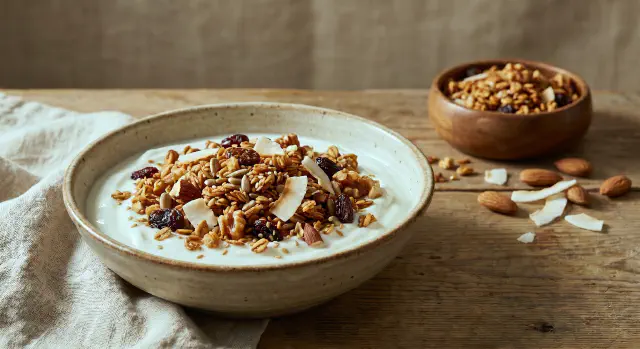 Homemade crunchy breakfast muesli and chocolate muesli