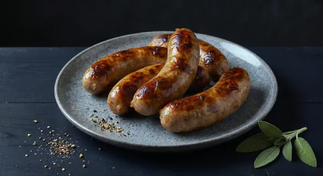 Homemade sausages of duck, sage and roasted garlic
