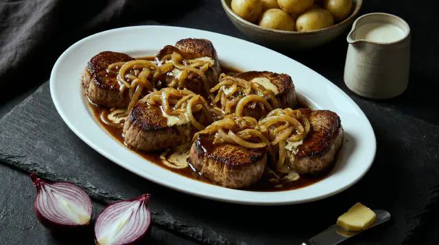 Pork Tenderloin Steaks with Onions