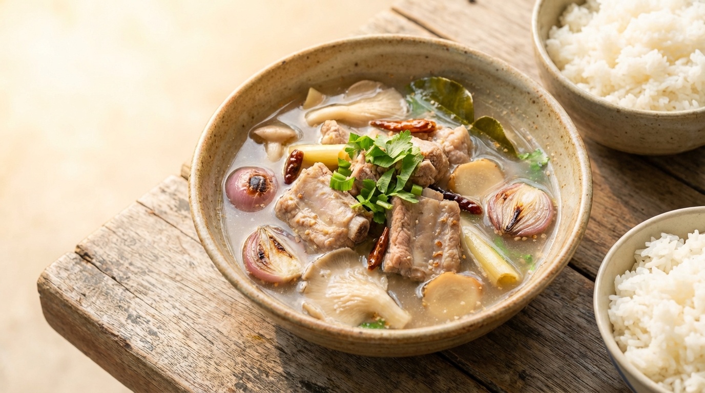 Northeastern Pork Rib Soup with Toasted Rice (Tom Sap Gradook Moo)