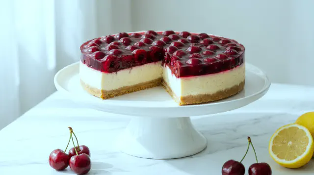Cheese Layer Cake with Cherry Jelly