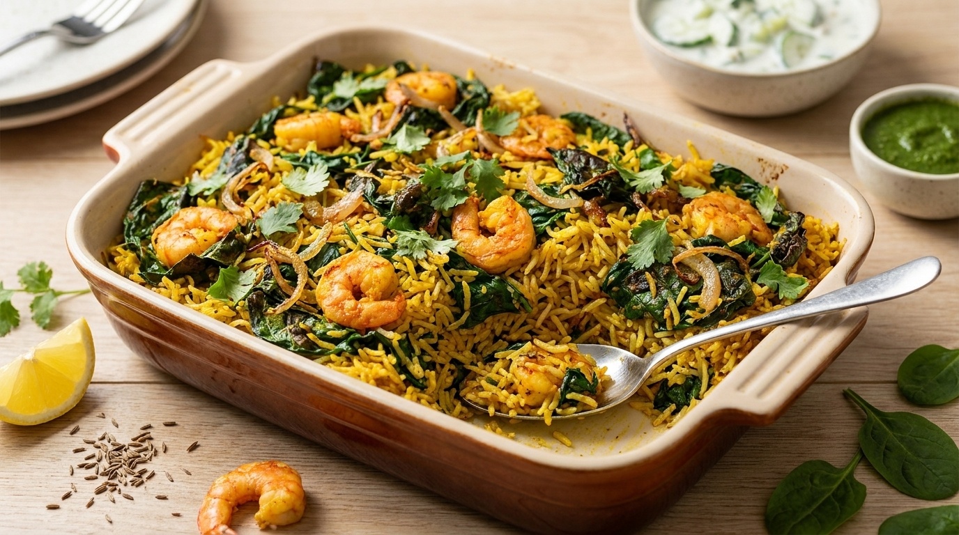 Prawns with Spinach and Rice