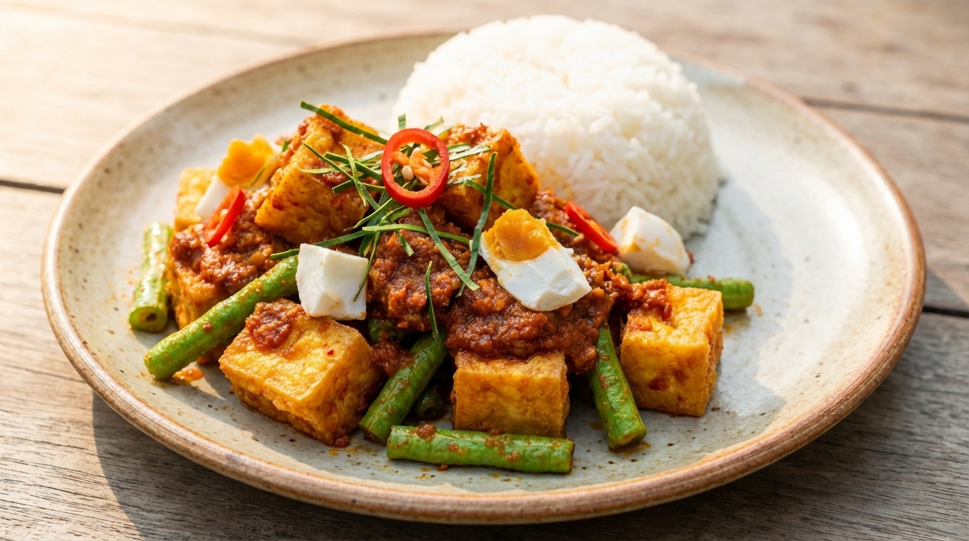 Red Curry Stir-Fry with Tofu and Long Beans (Tao Hoo Pad Prik King)
