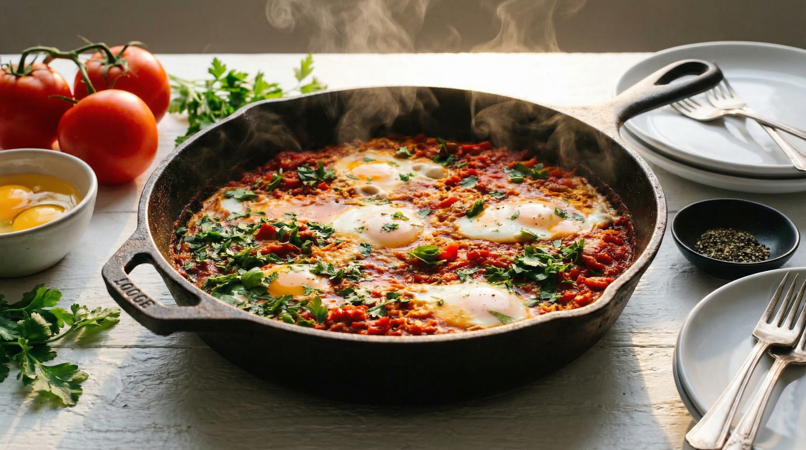 Seminal Shakshuka - Harissa Tomato & Poached Eggs