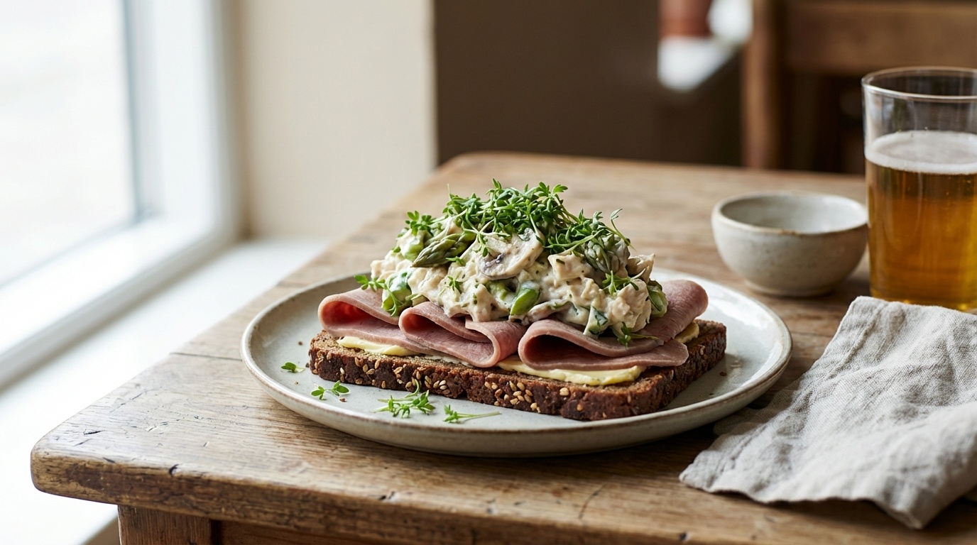 Smørrebrød Madam Schønnemann with Ox Tongue and Chicken Salad