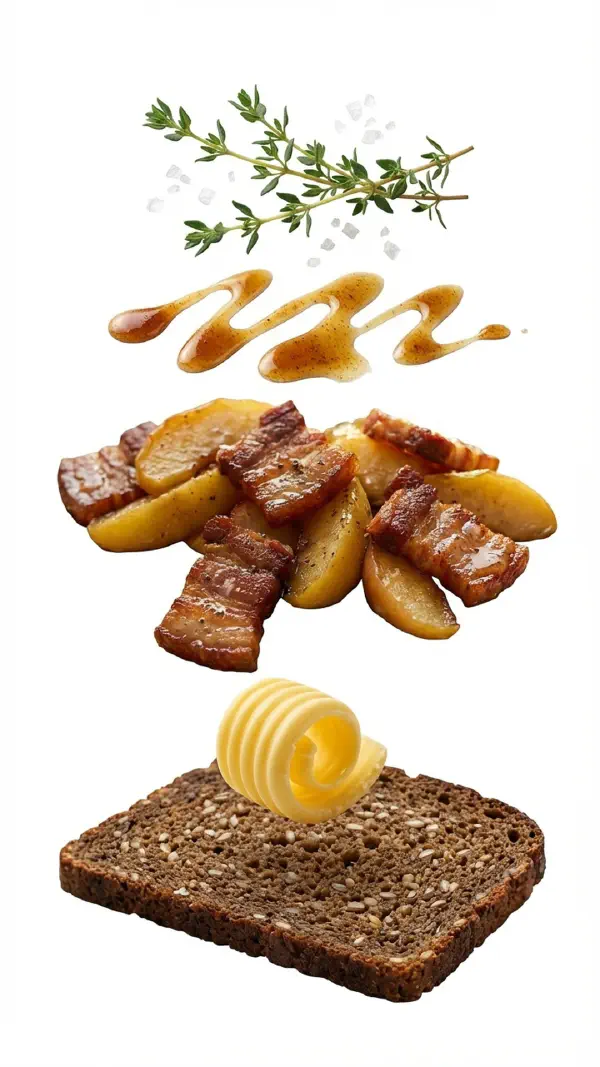 Apple pork with thyme and brown butter assembly © kvalifood.com