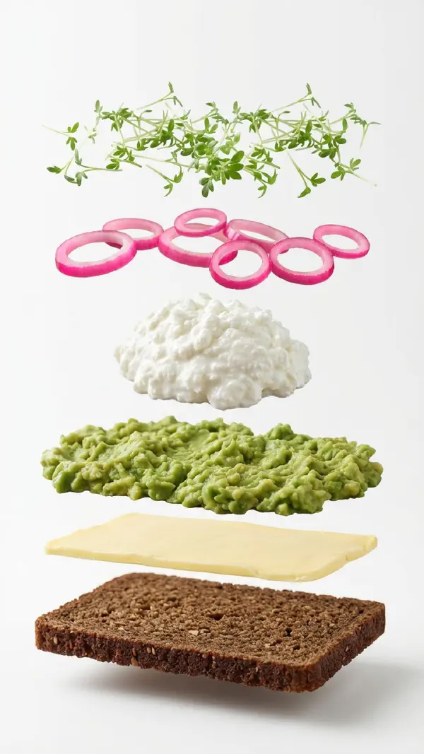 Avocado with cottage cheese and cress assembly © kvalifood.com