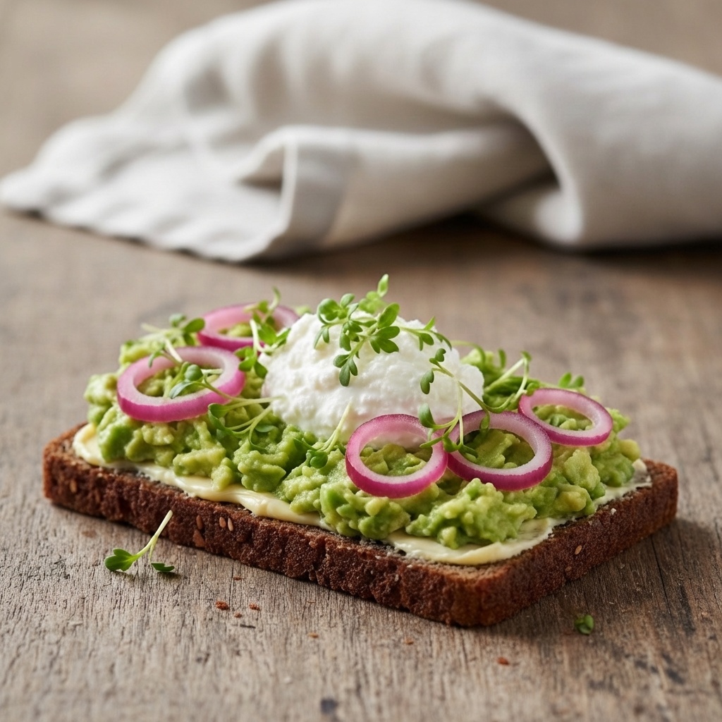 Smørrebrød with Avocado and Cottage Cheese