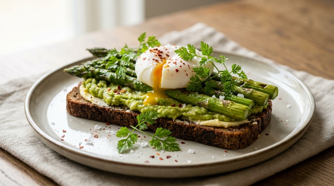 Smørrebrød with Avocado, Asparagus and Poached Egg