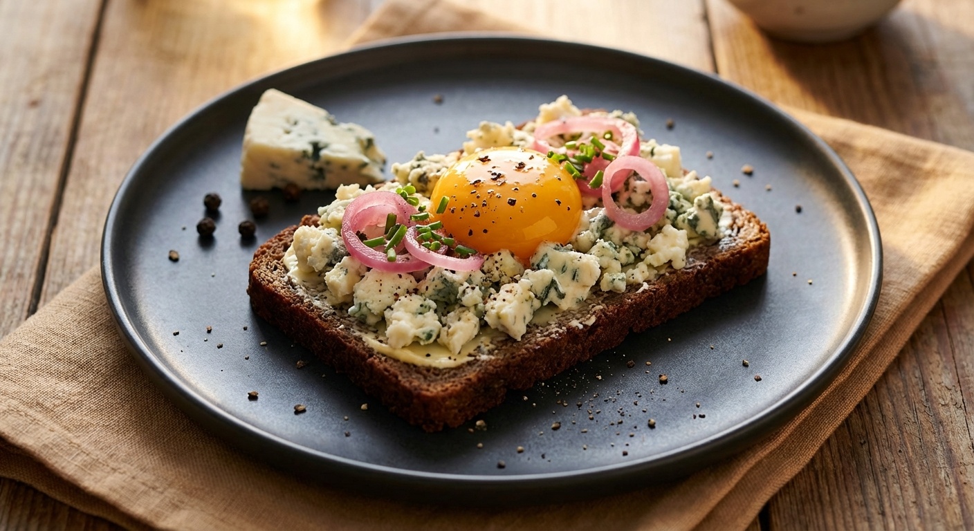 Blue Cheese with Egg Yolk and Pickled Red Onion