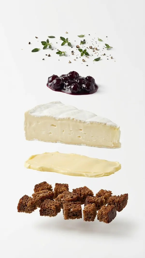 White mould cheese with pickled fruit assembly © kvalifood.com