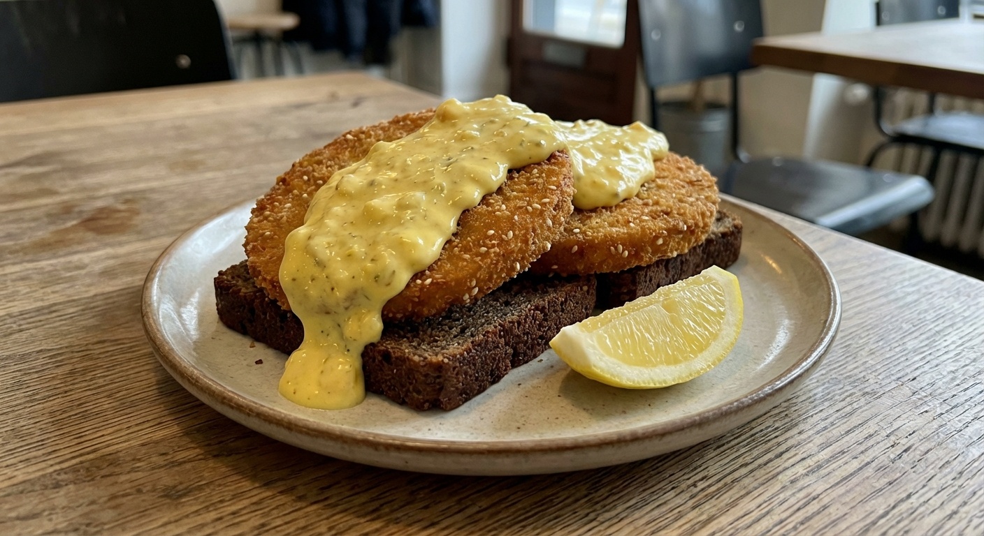 Smørrebrød with Breaded Celeriac and Remoulade