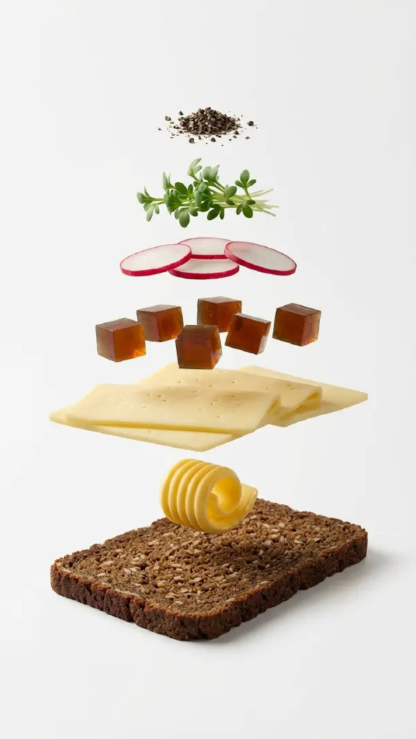 Cheese with gravy and radishes assembly © kvalifood.com