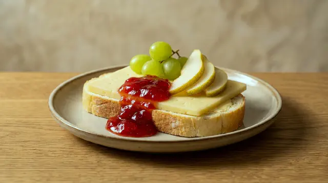 Smørrebrød with Cheese, Jam and Fresh Fruit