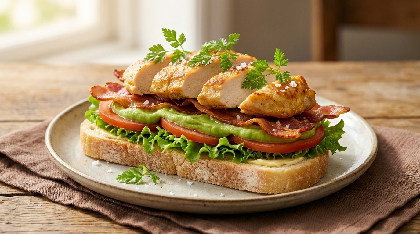 Smørrebrød with Chicken, Bacon and Avocado Cream