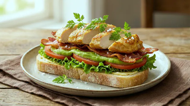 Smørrebrød with Chicken, Bacon and Avocado Cream