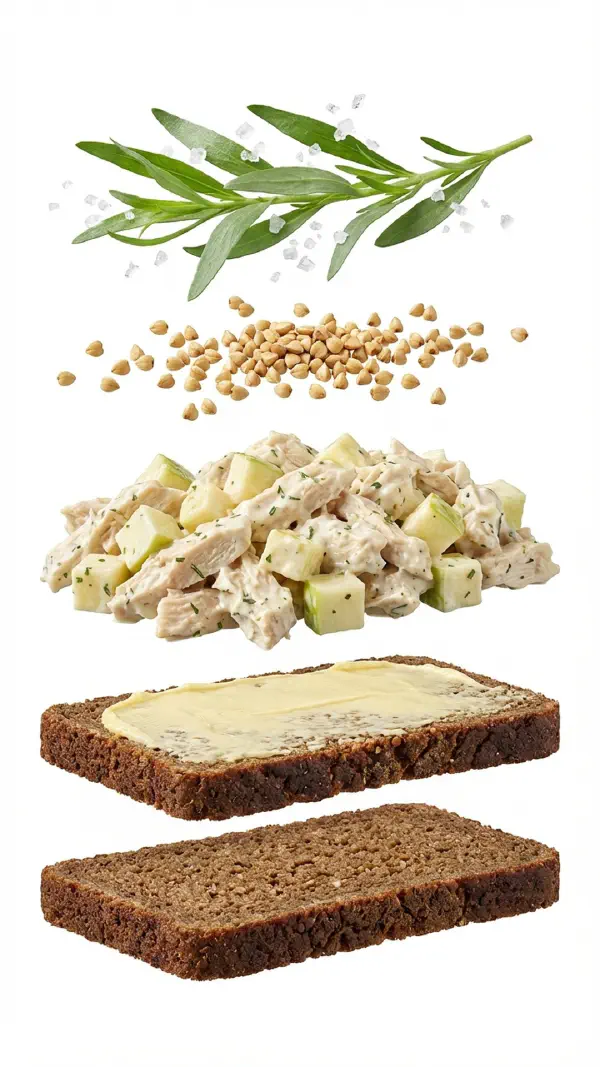 Chicken salad with tarragon and apple assembly © kvalifood.com