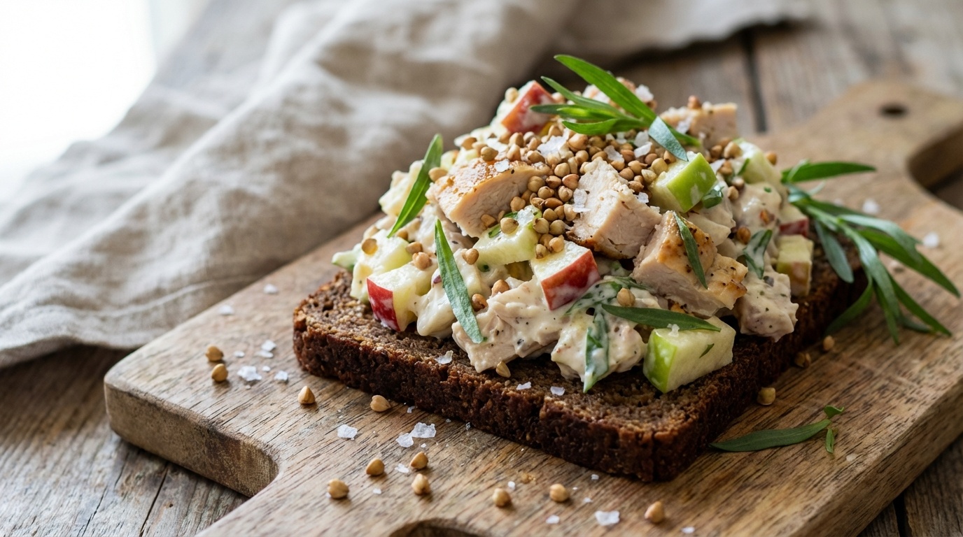 Smørrebrød with Chicken Salad with Tarragon and Apple