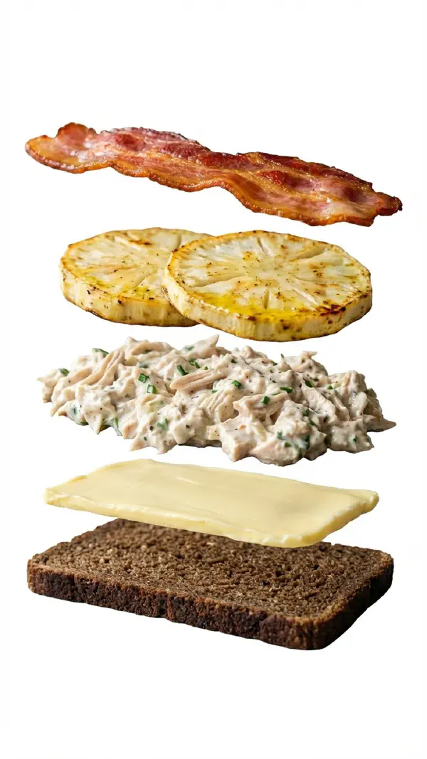 Chicken with salt-baked celeriac and bacon assembly © kvalifood.com