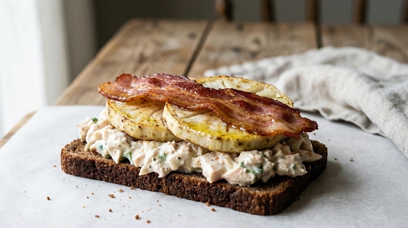 Smørrebrød with Chicken, Salt-Baked Celeriac and Bacon
