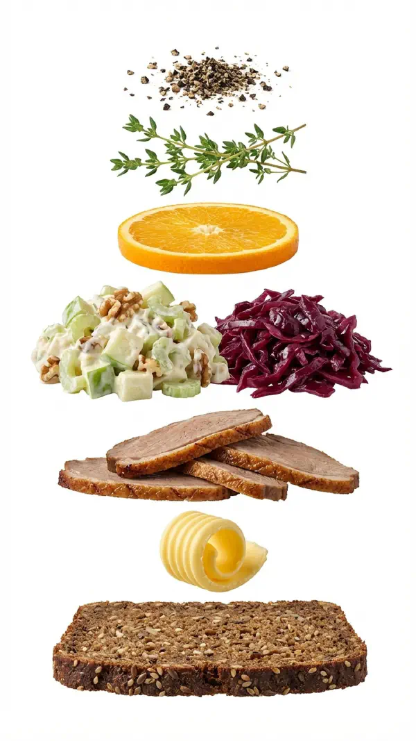 Christmas lunch roast duck with Waldorf salad assembly © kvalifood.com