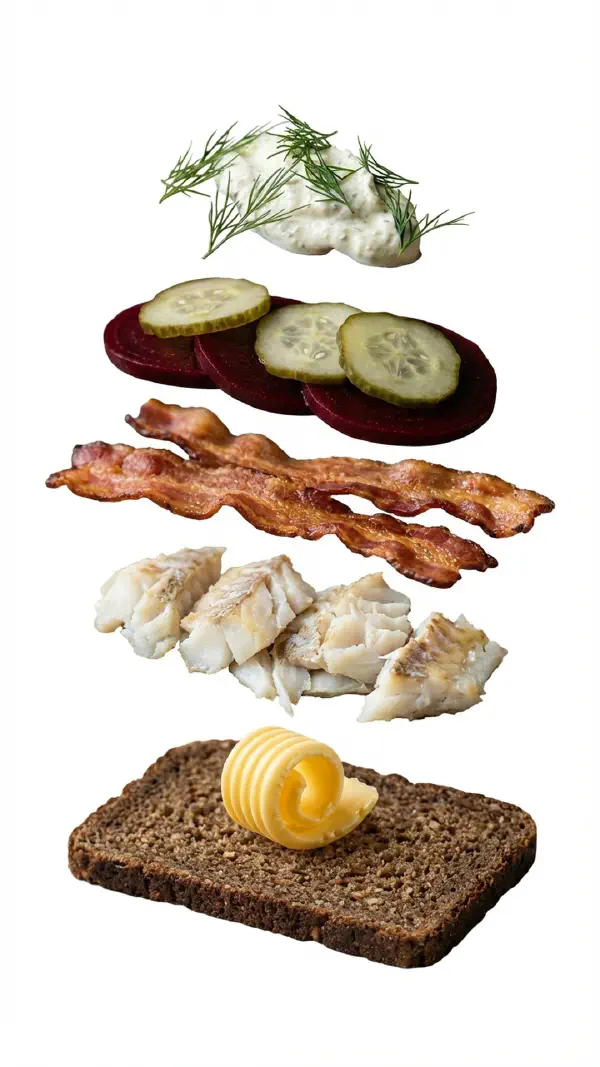 Cod assembly with bacon and beetroot © kvalifood.com