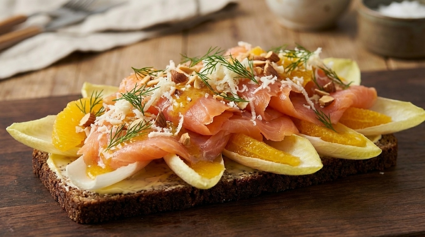 Smørrebrød with Cold-Smoked Salmon, Oranges and Horseradish