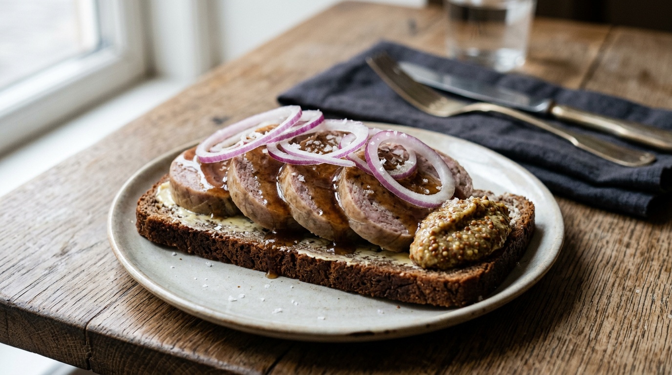 Danish Meat Sausage with Meat Jelly and Mustard