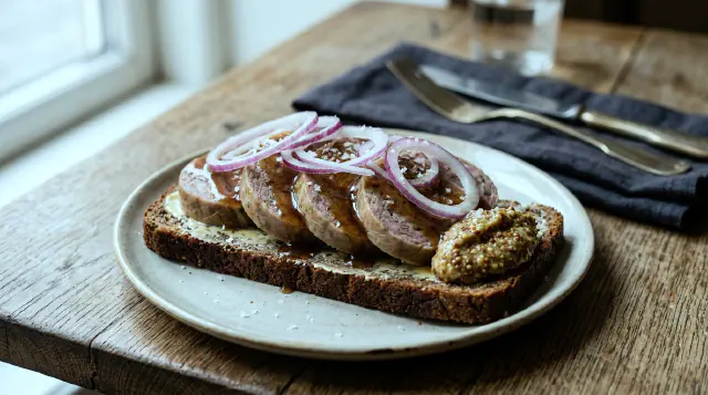 Danish Meat Sausage with Meat Jelly and Mustard