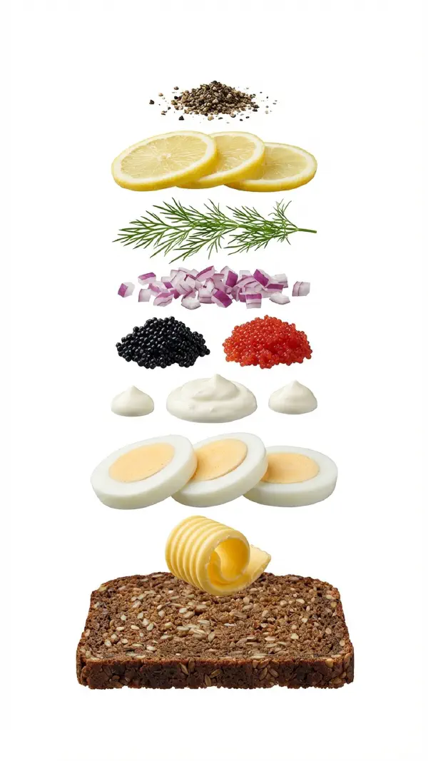 Egg with lumpfish roe and crème fraîche assembly © kvalifood.com