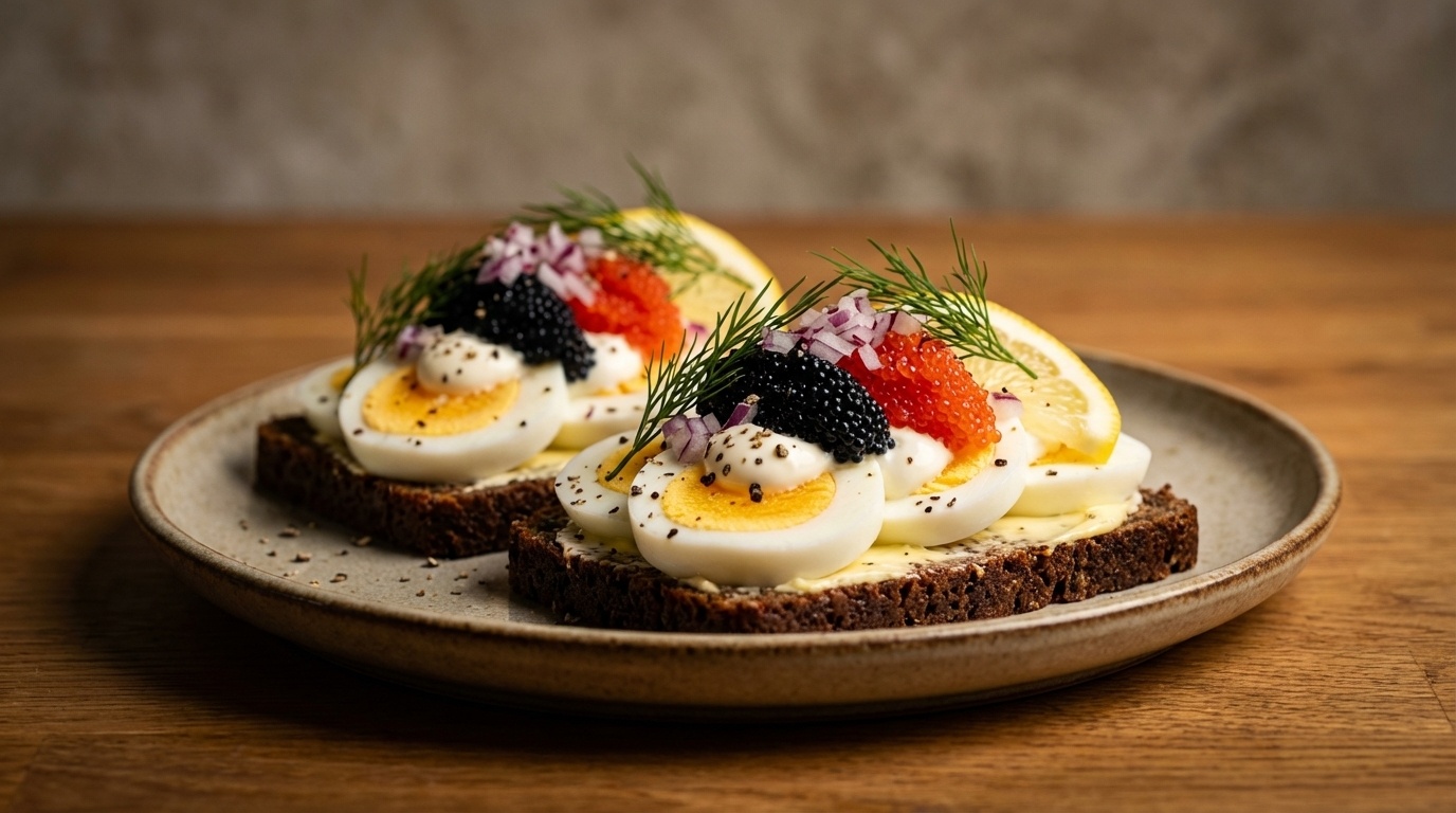 Smørrebrød with Egg, Lumpfish Roe and Crème Fraîche