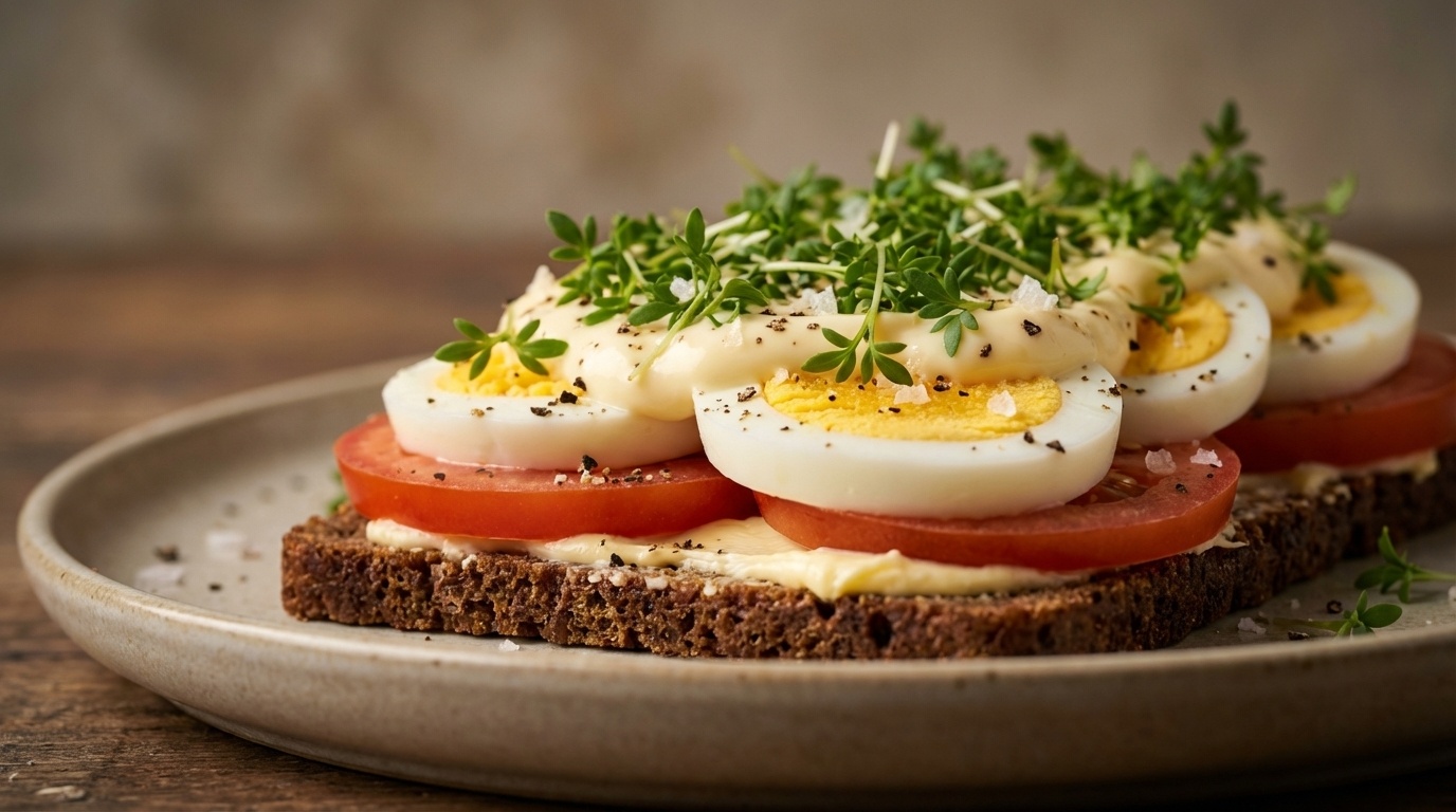 Smørrebrød with Egg, Mayo and Cress