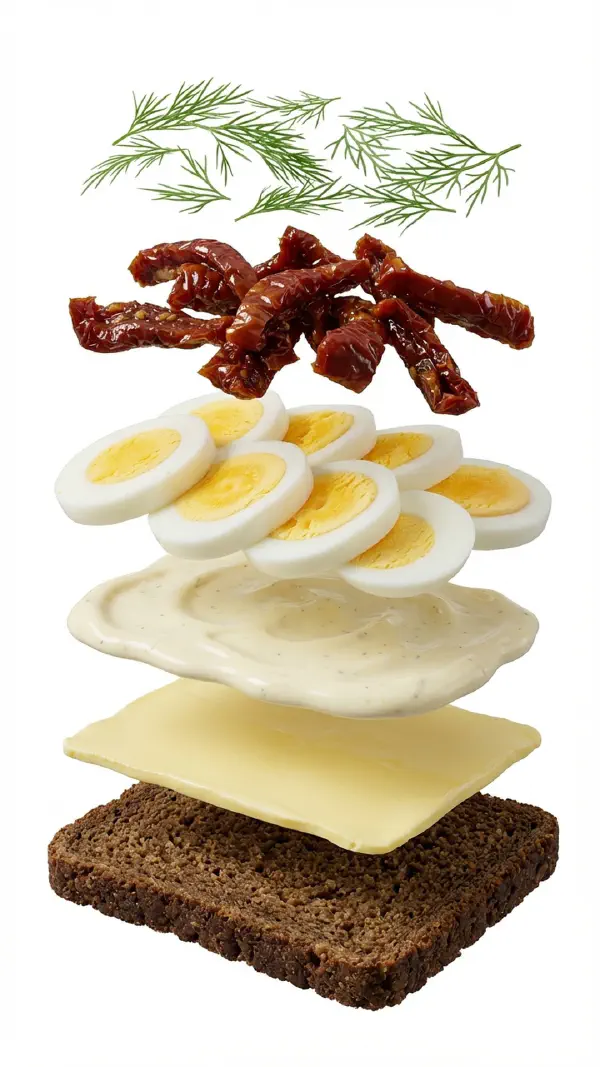 Egg with preserved lemon and sun-dried tomatoes assembly © kvalifood.com