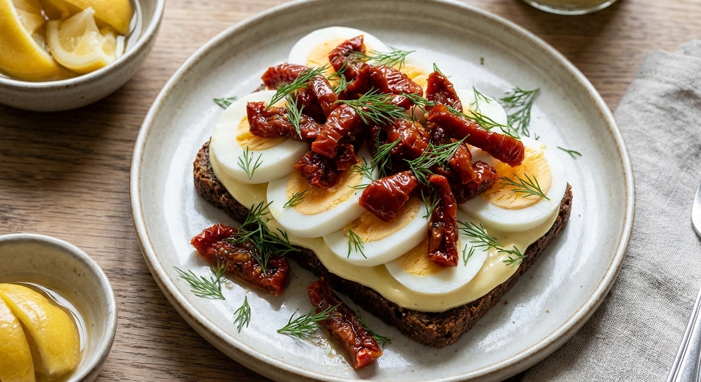 Smørrebrød with Egg, Preserved Lemon and Sun-Dried Tomatoes