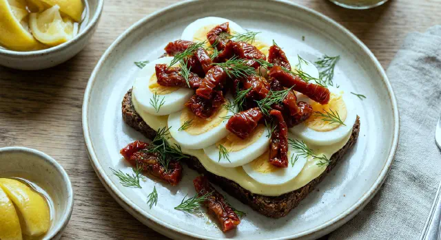 Smørrebrød with Egg, Preserved Lemon and Sun-Dried Tomatoes