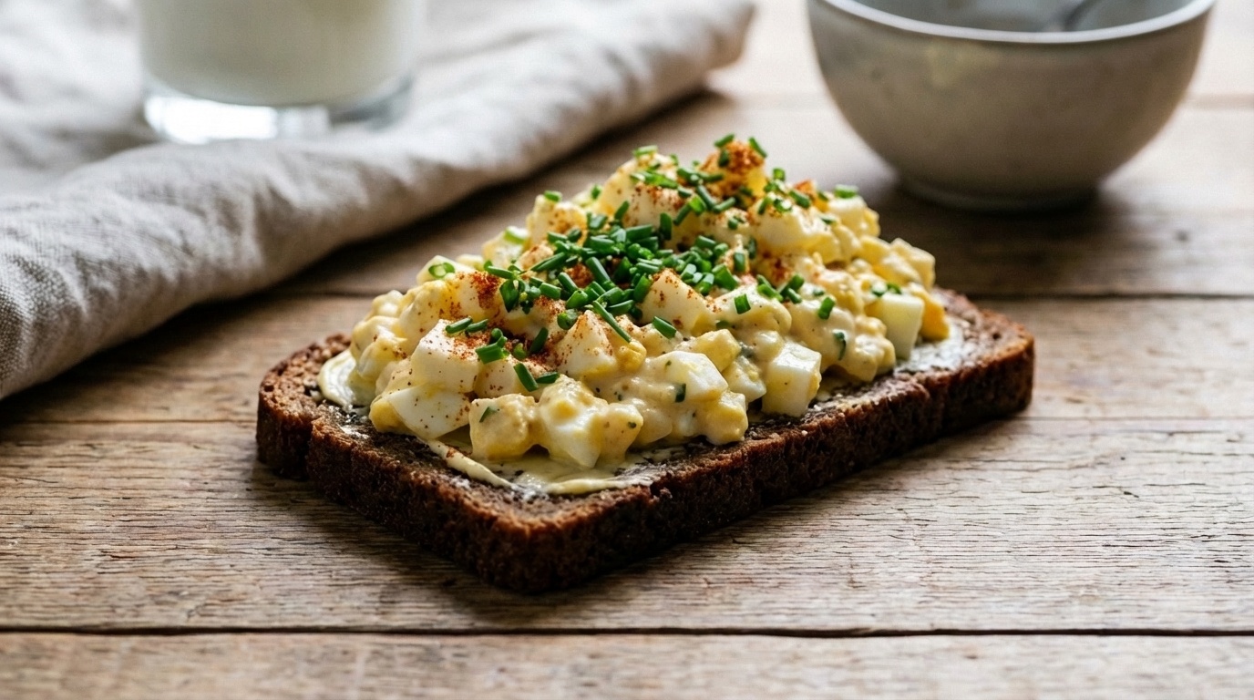 Smørrebrød with Egg Salad and Dijon Mustard