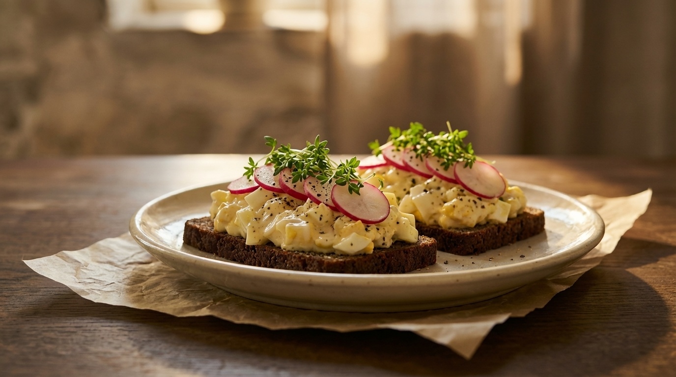 Smørrebrød with Egg Salad, Dijon and Chervil