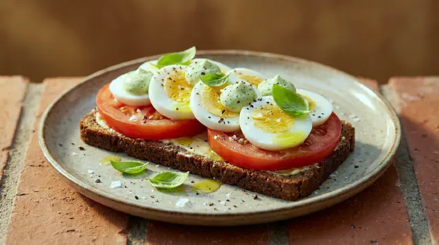 Smørrebrød with Egg, Tomato and Basil Cream