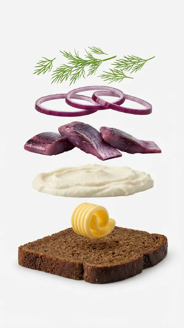 Elderberry herring with horseradish cream assembly © kvalifood.com