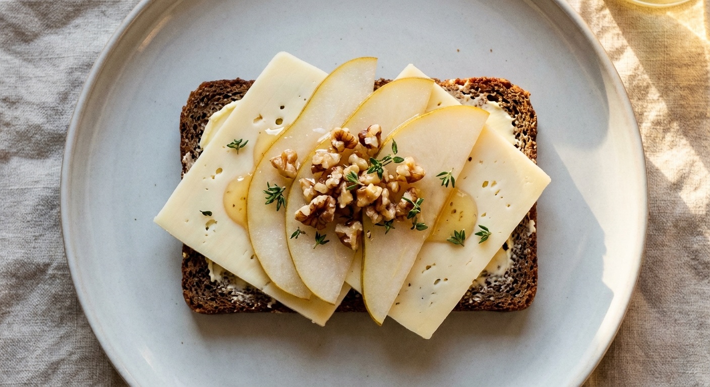 Smørrebrød with Esrom, Pear and Toasted Walnuts