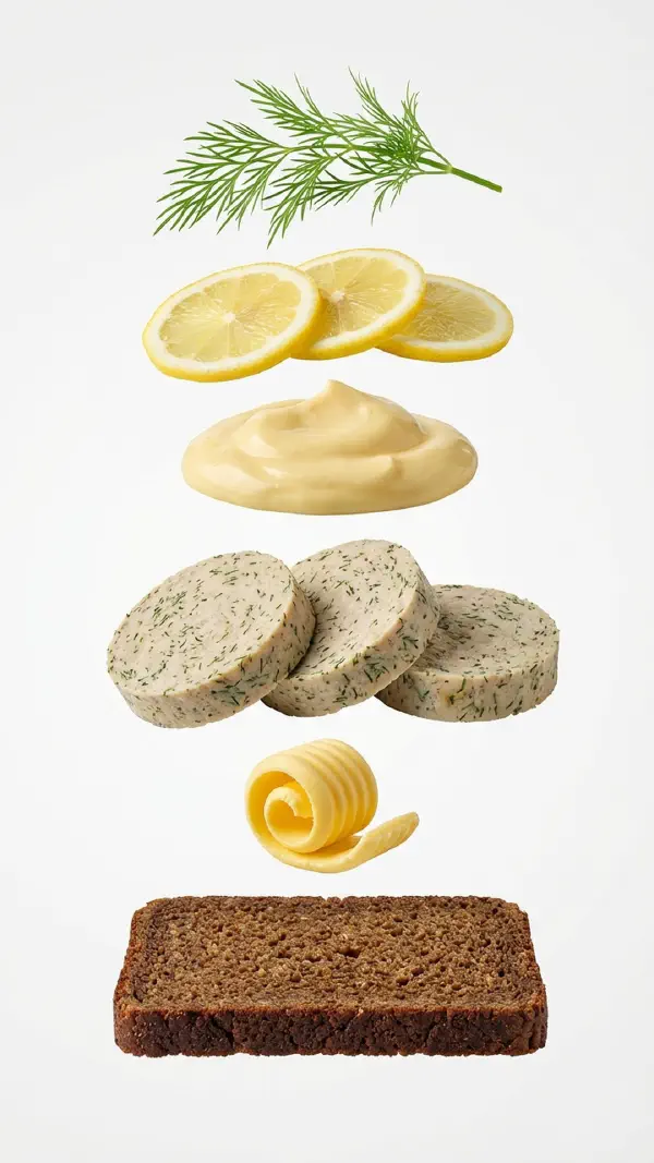 Fish pâté with dill and lemon mayo assembly © kvalifood.com