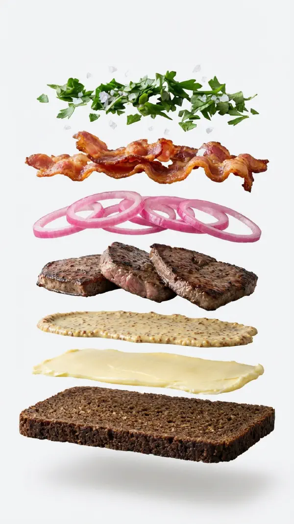 Fried liver with pickled onions and mustard assembly © kvalifood.com