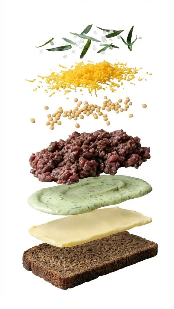 Game tartare assembly with capers and tarragon emulsion © kvalifood.com