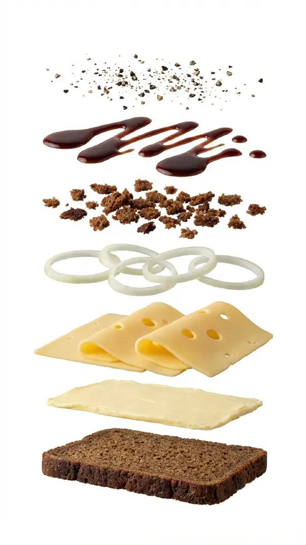 Gammel Ole with raw onion and port wine jelly assembly © kvalifood.com