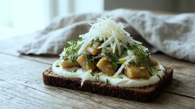 Smørrebrød with Ginger Herring and Pear